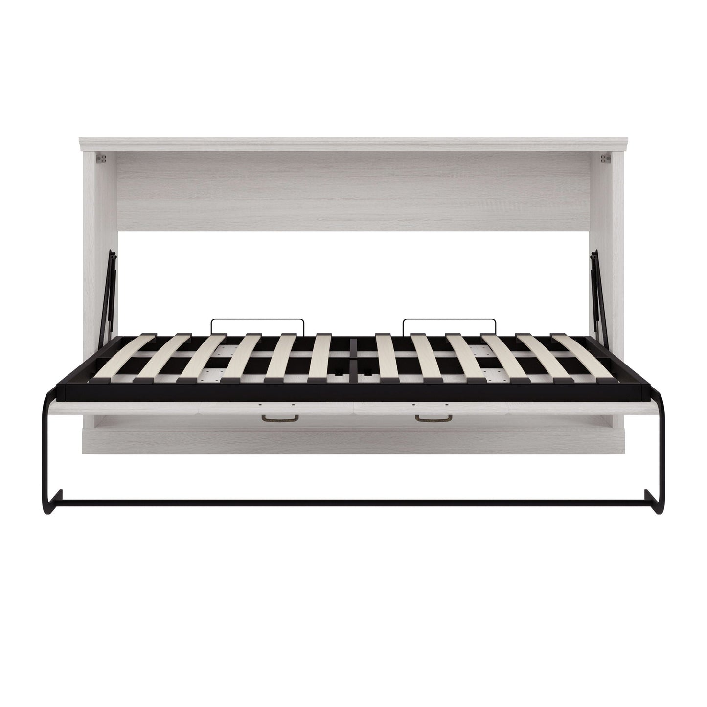 Twin size horizontal Murphy bed rustic white cabinet with black metal frame dual piston system on Tampa Home & Garden Store