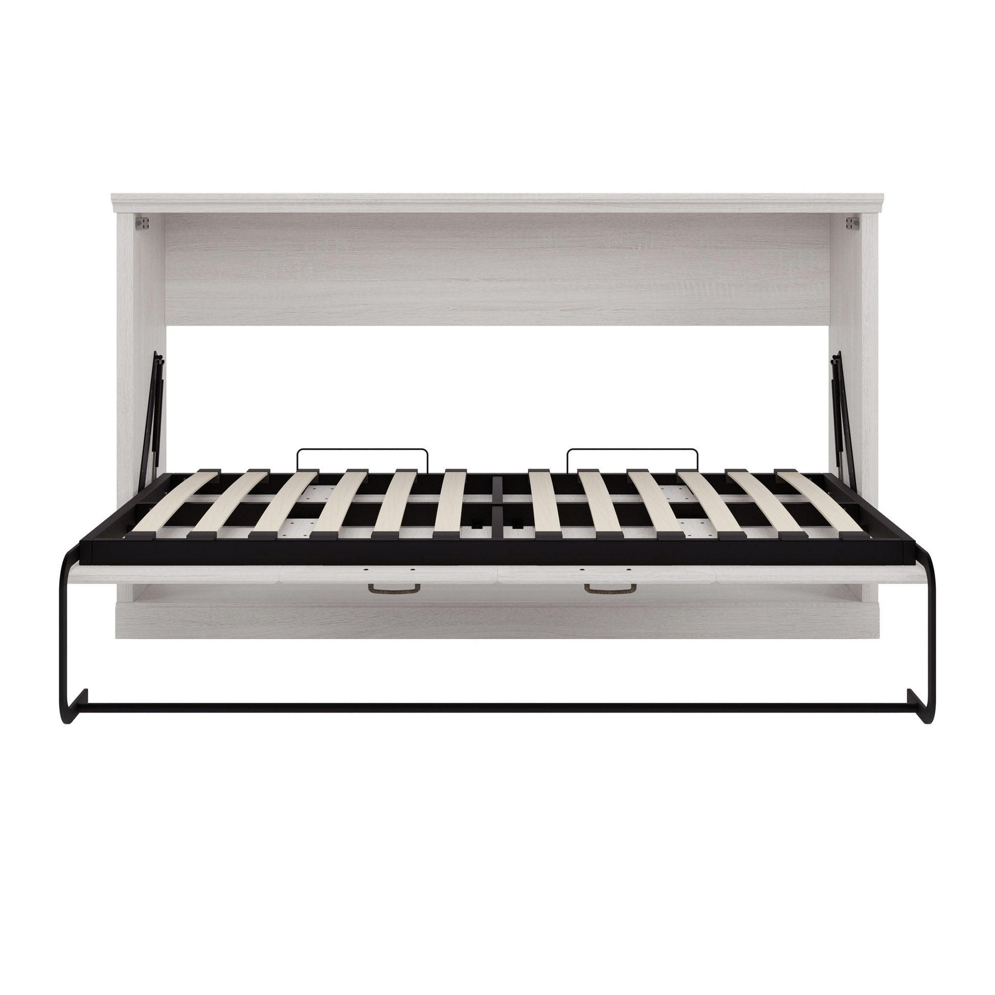 Twin size horizontal Murphy bed rustic white cabinet with black metal frame dual piston system on Tampa Home & Garden Store