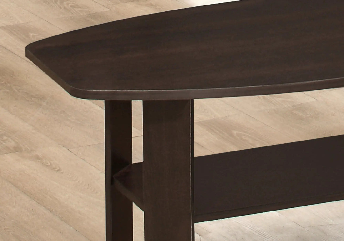 Coffee table espresso finish with rounded edge and lower shelf by Unique Piece Furniture on Tampa Home & Garden Store