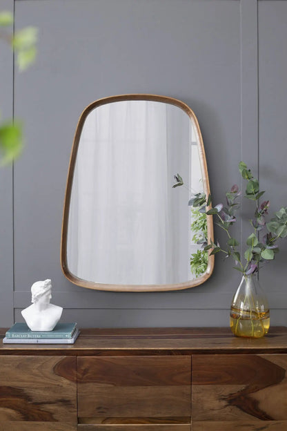 Irregular Wood Frame Mirror for Living Room Brown