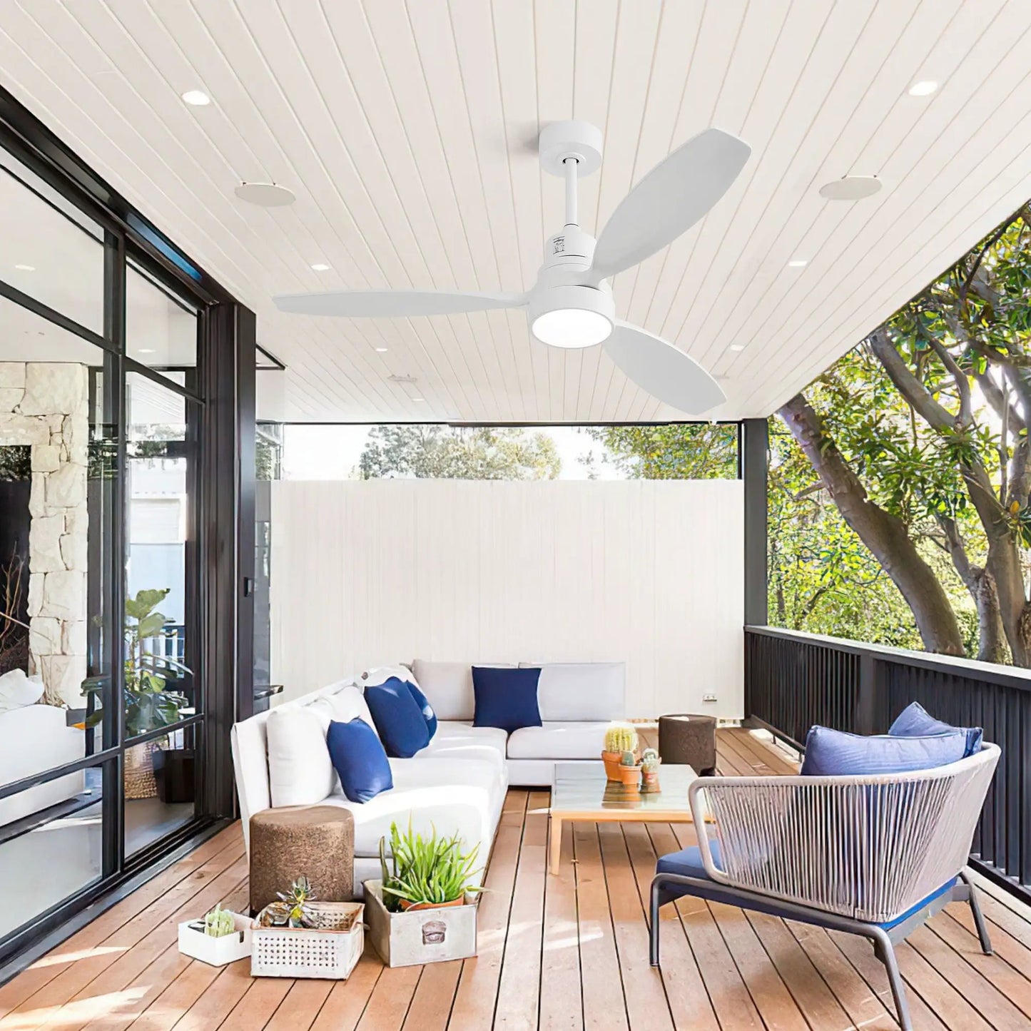 Ceiling fan with reversible DC motor, LED light, solid blades, remote - Unique Piece Furniture on Tampa Home & Garden Store