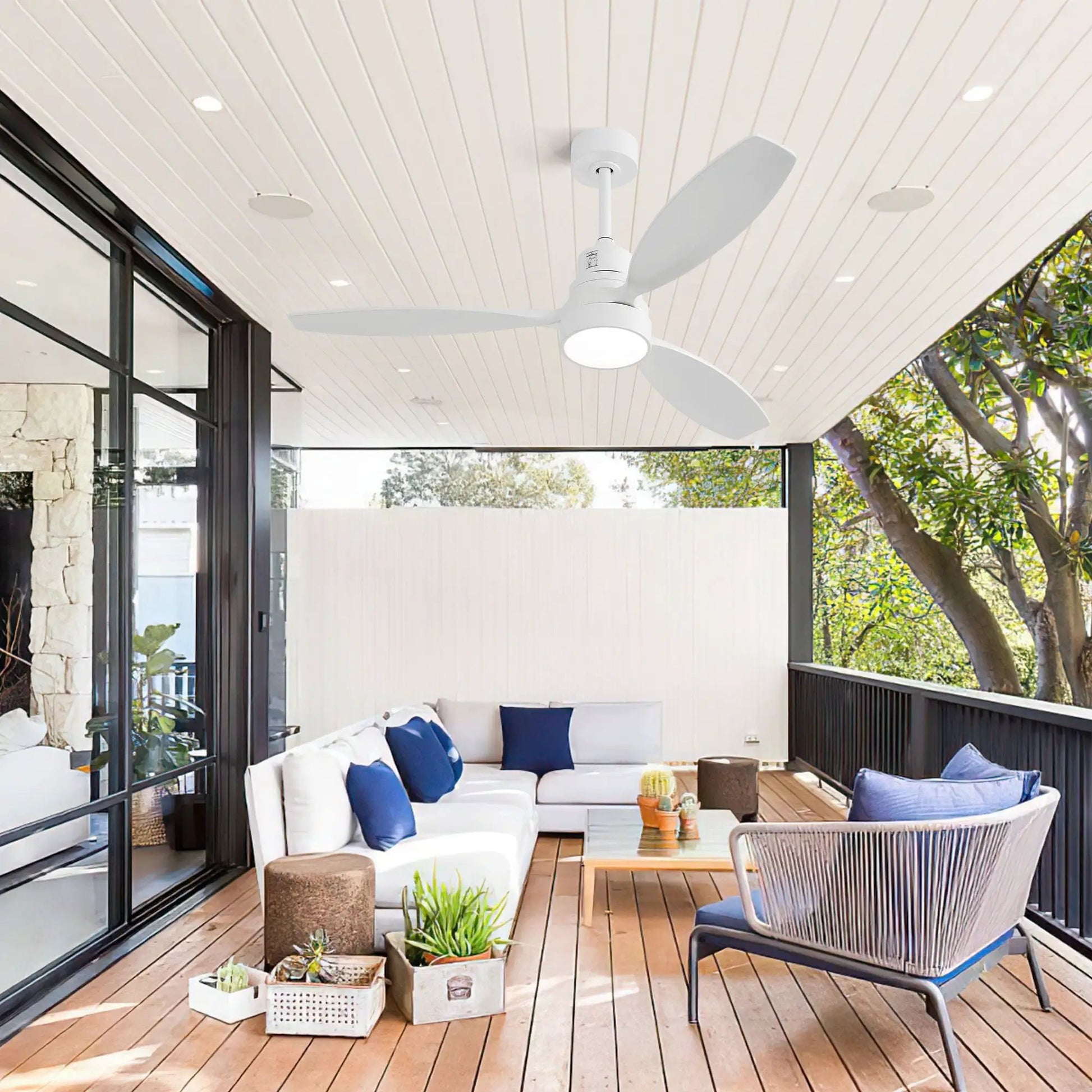 Ceiling fan with reversible DC motor, LED light, solid blades, remote - Unique Piece Furniture on Tampa Home & Garden Store