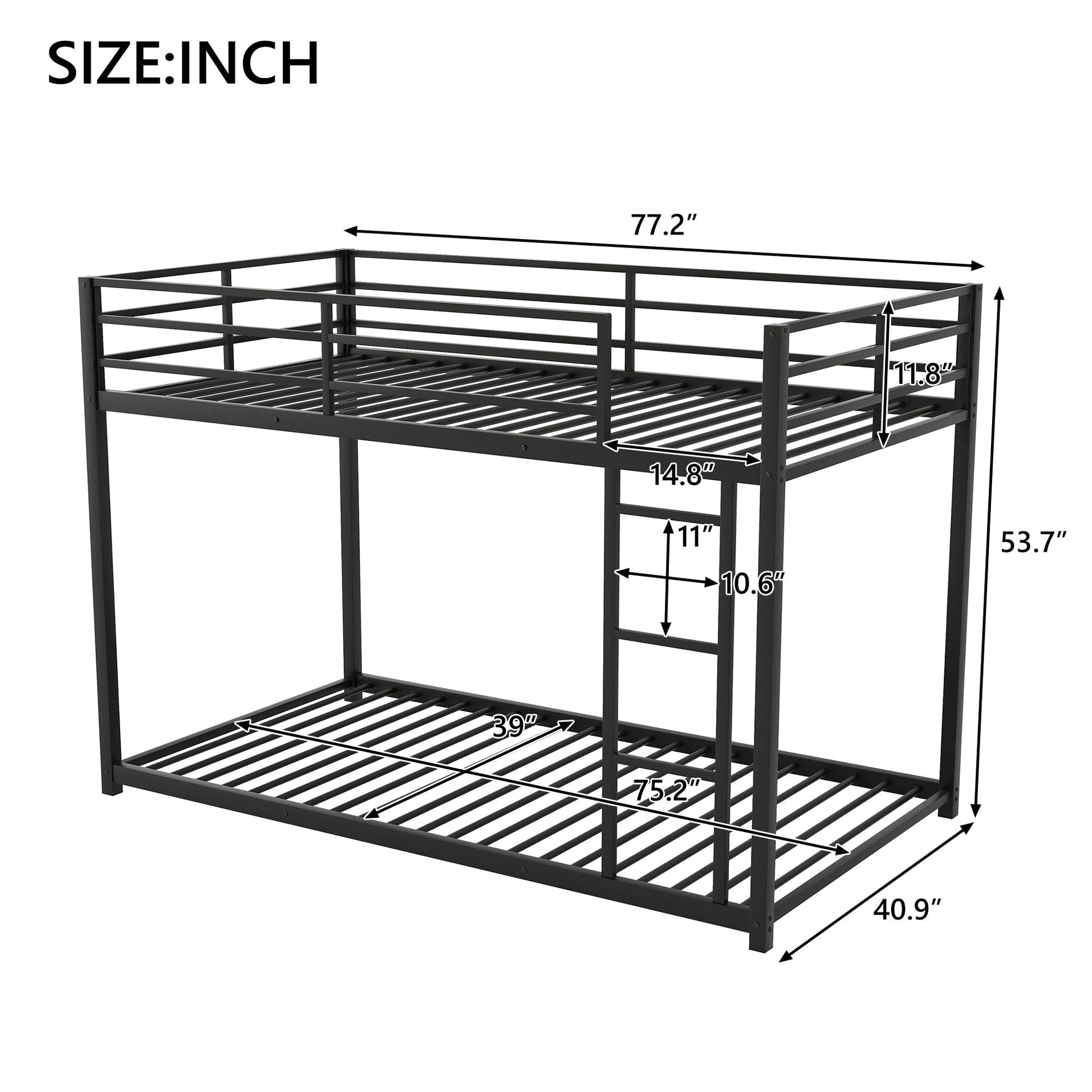 Metal bunk bed frame, black finish, low bunk with ladder by HouseOfZazla on Tampa Home & Garden Store