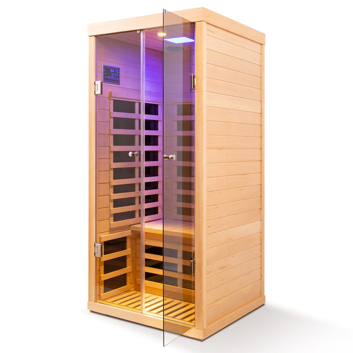 Low EMF infrared double sauna in natural wood with glass doors Bluetooth LED by HouseOfZazla on Tampa Home & Garden Store