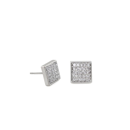 Open Arms Pave square stud earrings, 2 pcs, silver-tone with pavé diamonds, Lauren G Adams on Tampa Home & Garden Store
