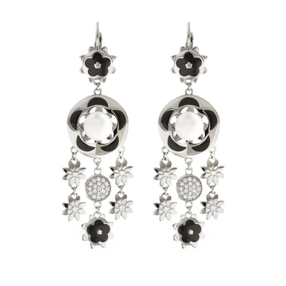 Floral Days earrings by Lauren G Adams, silver floral drop with black enamel petals and pearl on Tampa Home & Garden Store