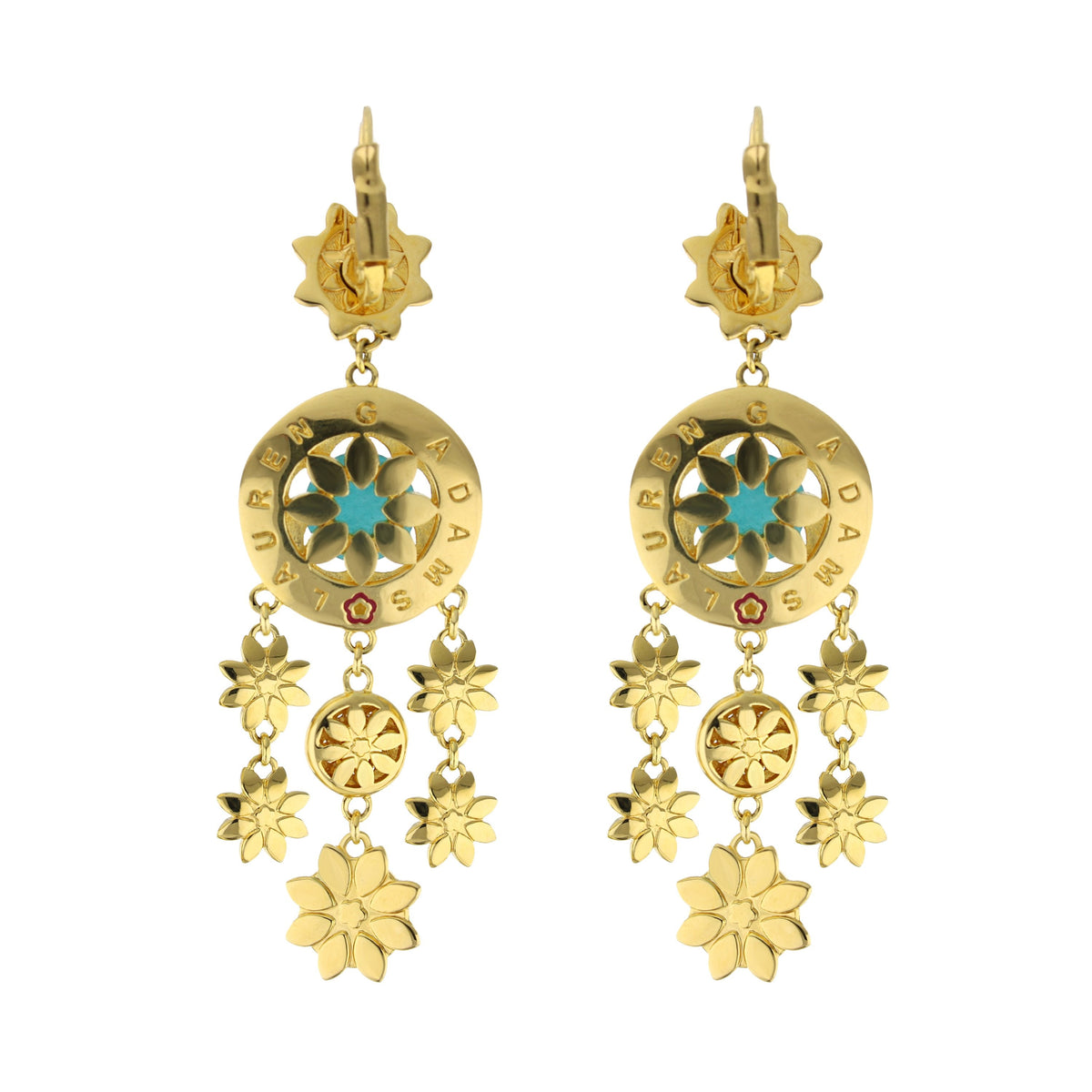 Floral Days Earrings Lauren G Adams gold-tone drop with turquoise center circular pendant pair on Tampa Home & Garden Store