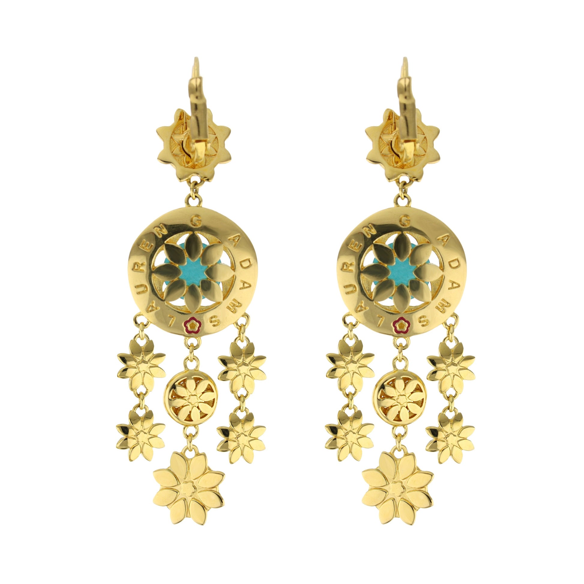 Floral Days Earrings Lauren G Adams gold-tone drop with turquoise center circular pendant pair on Tampa Home & Garden Store