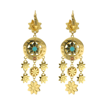 Floral Days Earrings Lauren G Adams gold-tone drop with turquoise center circular pendant pair on Tampa Home & Garden Store