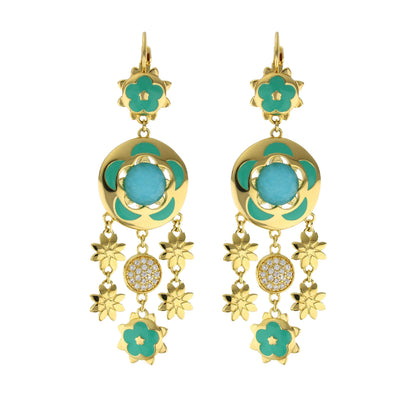 Floral Days Earrings gold-tone drop with turquoise flower accents and turquoise beads on Tampa Home & Garden Store