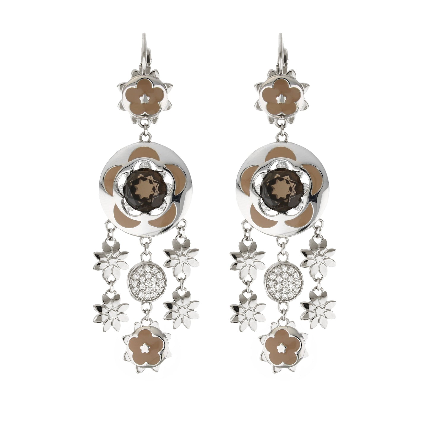 Floral Days earrings silver-tone with brown enamel flower top and pavé crystal discs on Tampa Home & Garden Store