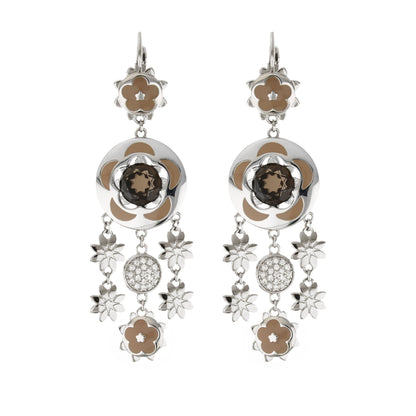 Floral Days earrings silver-tone with brown enamel flower top and pavé crystal discs on Tampa Home & Garden Store