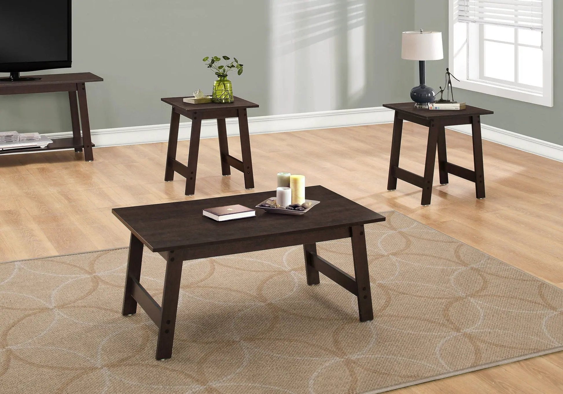 Table set: coffee table and two end tables in dark brown wood by Unique Piece Furniture on Tampa Home & Garden Store