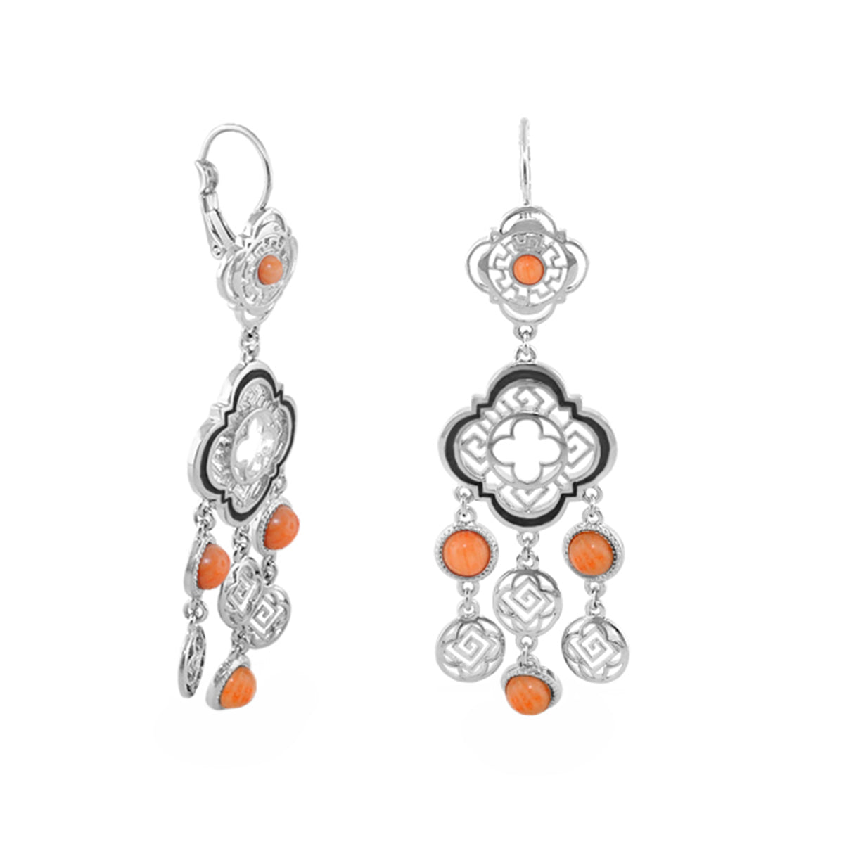 Venetian Dream Earrings, Lauren G Adams; silver chandelier with orange coral beads, pair on Tampa Home & Garden Store