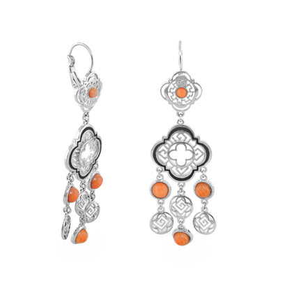 Venetian Dream Earrings, Lauren G Adams; silver chandelier with orange coral beads, pair on Tampa Home & Garden Store