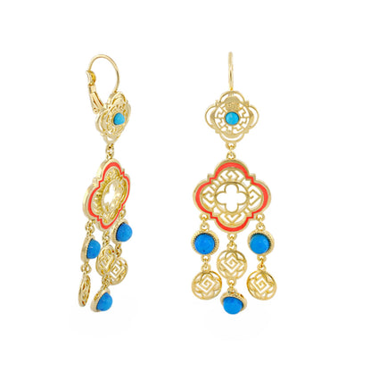 Venetian Dream chandelier earrings Lauren G Adams; goldtone filigree with turq. and red enamel on Tampa Home & Garden Store