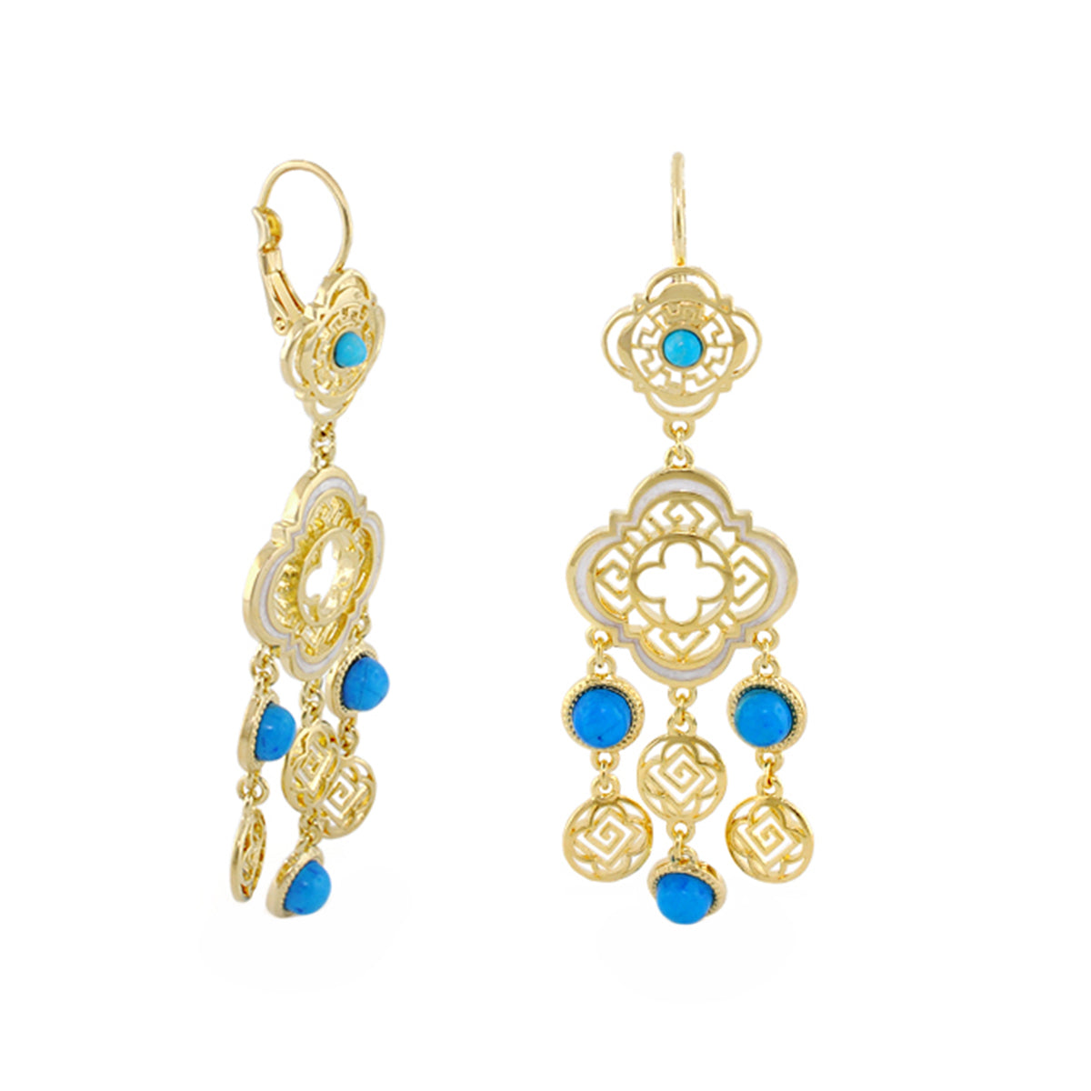 Venetian Dream Chandelier Earrings, pair by Lauren G Adams, gold-tone with turquoise beads on Tampa Home & Garden Store