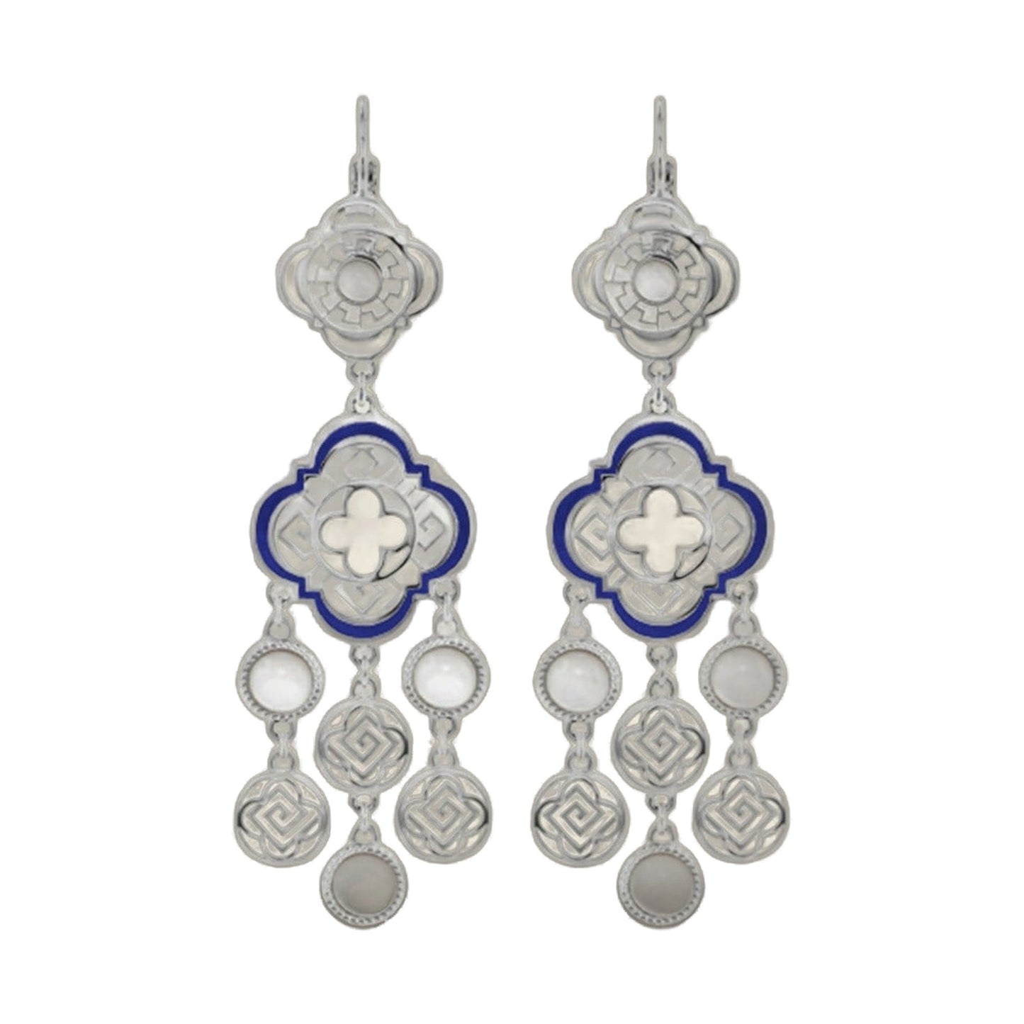 Venetian Dream chandelier earrings by Lauren G Adams, silver-tone with blue enamel accents, pair on Tampa Home & Garden Store