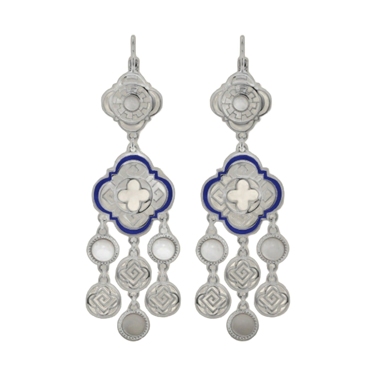 Venetian Dream chandelier earrings by Lauren G Adams, silver-tone with blue enamel accents, pair on Tampa Home & Garden Store