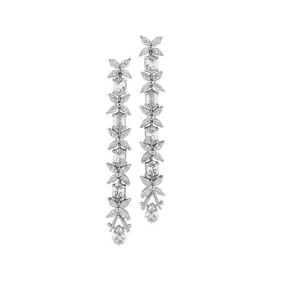 Long Xoxo earrings pair, Lauren G Adams, silver-tone crystal flower links with teardrop ends on Tampa Home & Garden Store