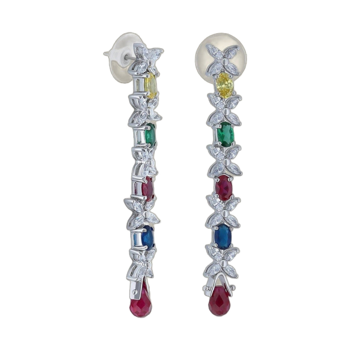 Long Xoxo earrings by Lauren G Adams, silver-tone with crystal butterflies and multicolor drops on Tampa Home & Garden Store