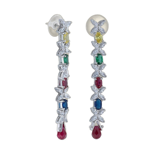 Long Xoxo earrings by Lauren G Adams, silver-tone with crystal butterflies and multicolor drops on Tampa Home & Garden Store