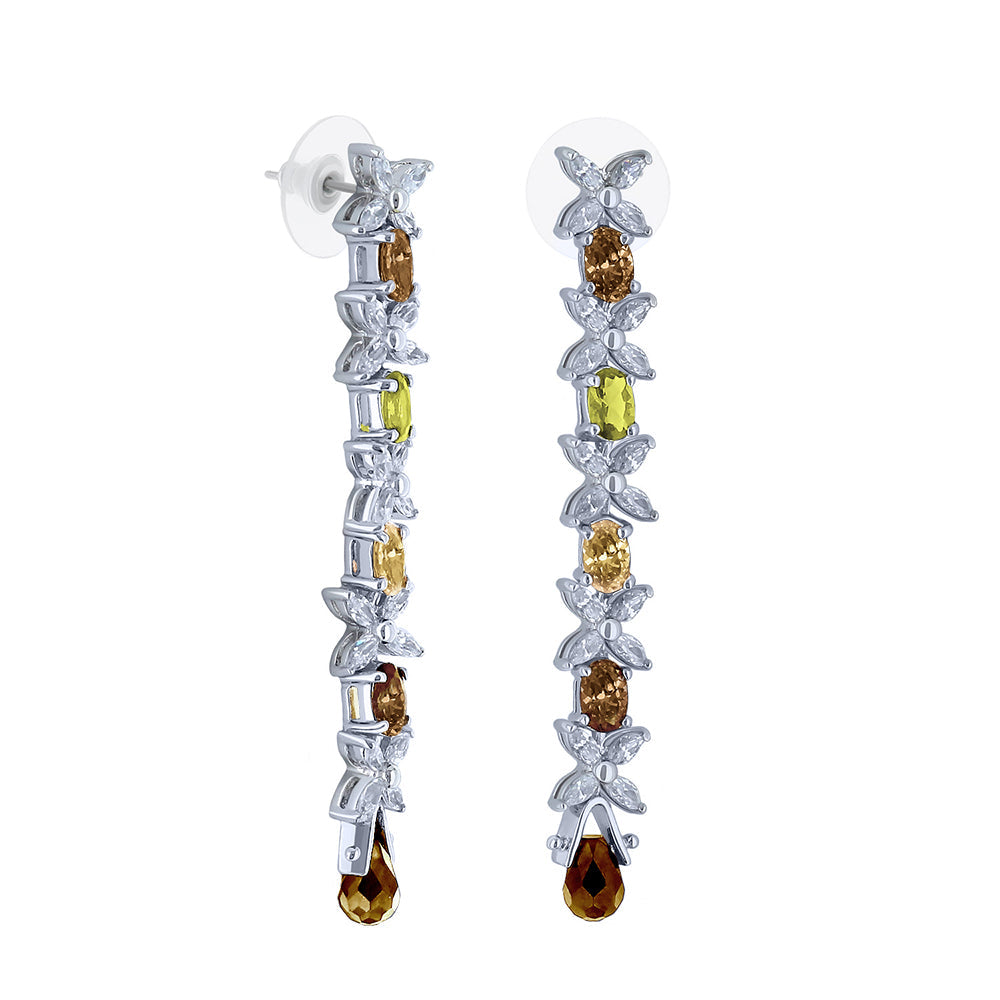 Long Xoxo Earrings, silver-tone drop with clear floral accents and yellow and amber stones on Tampa Home & Garden Store