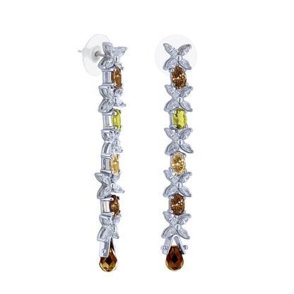 Long Xoxo Earrings, silver-tone drop with clear floral accents and yellow and amber stones on Tampa Home & Garden Store