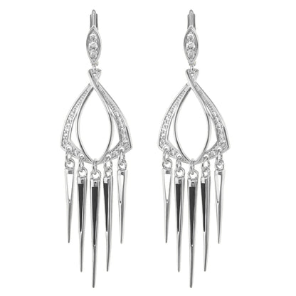 Utopia chandelier earrings, silver-tone with diamond accents and five spikes on Tampa Home & Garden Store