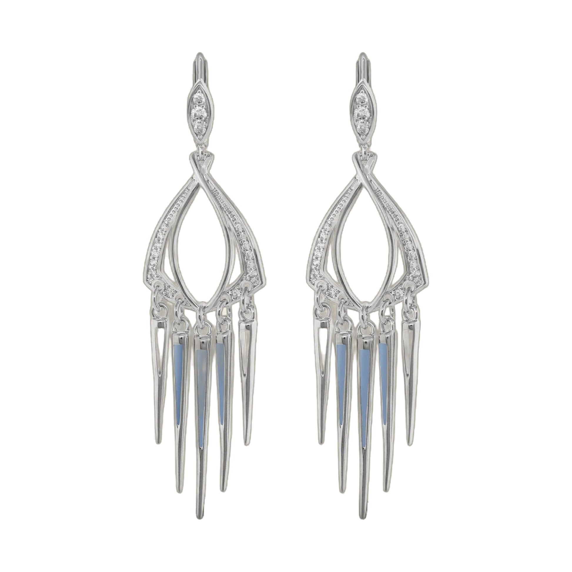 Utopia chandelier earrings by Lauren G Adams, silver-tone with crystal accents and dangling fringe on Tampa Home & Garden Store