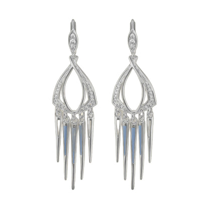 Utopia chandelier earrings by Lauren G Adams, silver-tone with crystal accents and dangling fringe on Tampa Home & Garden Store
