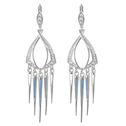 Utopia chandelier earrings by Lauren G Adams in silver with pavé teardrop frame and blue spikes on Tampa Home & Garden Store