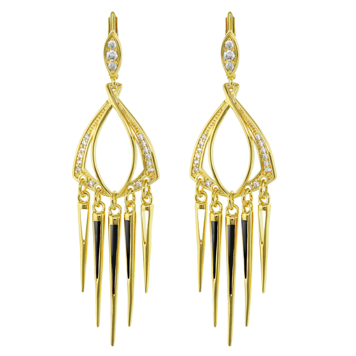 Utopia chandelier earrings gold-tone with diamond accents and spike fringe, pair on Tampa Home & Garden Store