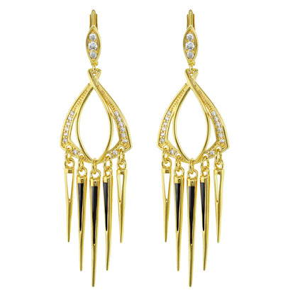 Utopia chandelier earrings gold-tone with diamond accents and spike fringe, pair on Tampa Home & Garden Store