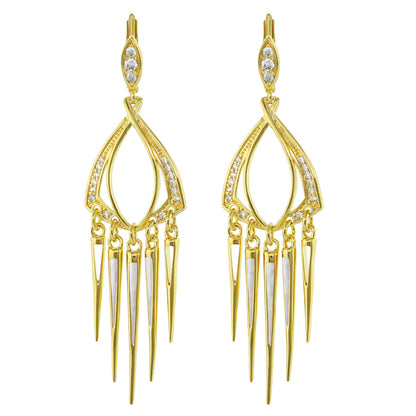 Utopia chandelier earrings in gold tone with crystal accents and five dangling spikes on Tampa Home & Garden Store