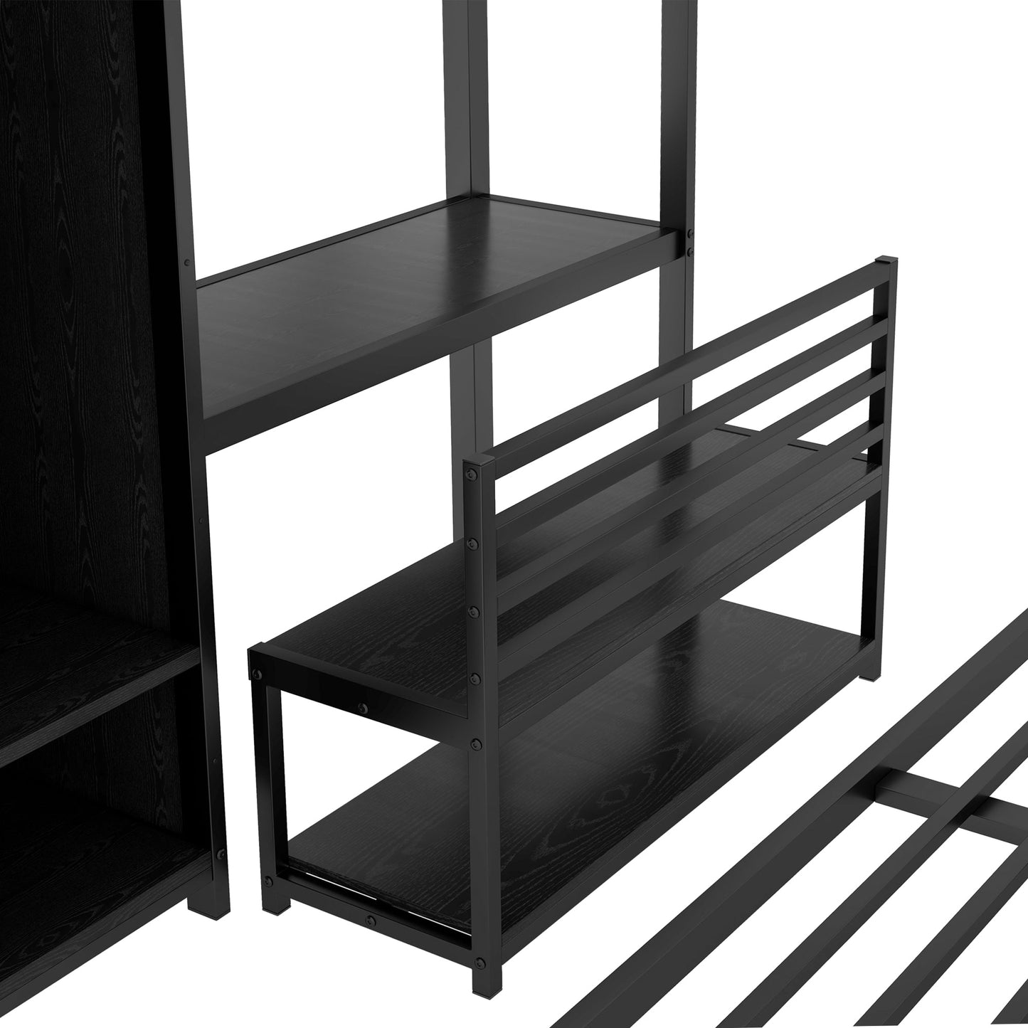 Queen Over Queen Bunk Bed With Desk and Wardrobe