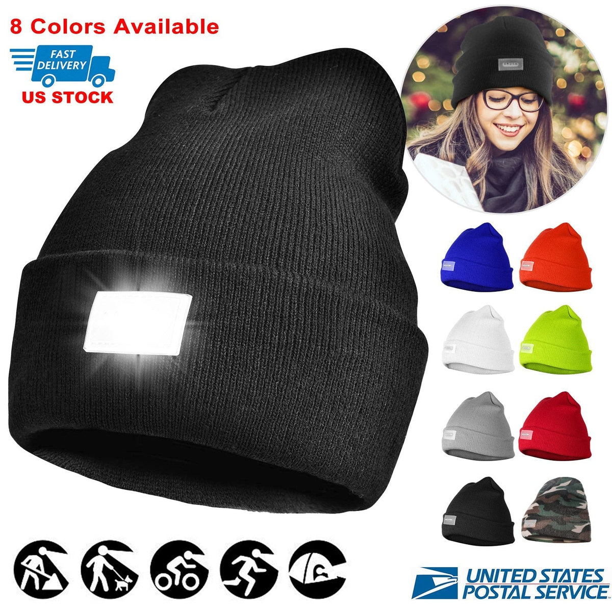 Unisex 5 LED knitted beanie headlamp by GemGear black on Tampa Home & Garden Store
