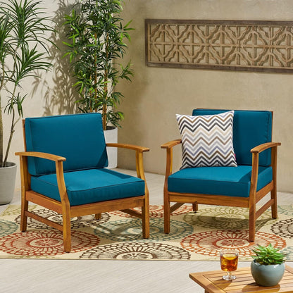 Perla Contemporary Club Chairs pair with teal cushions and wood frame chevron pillow on chair on Tampa Home & Garden Store