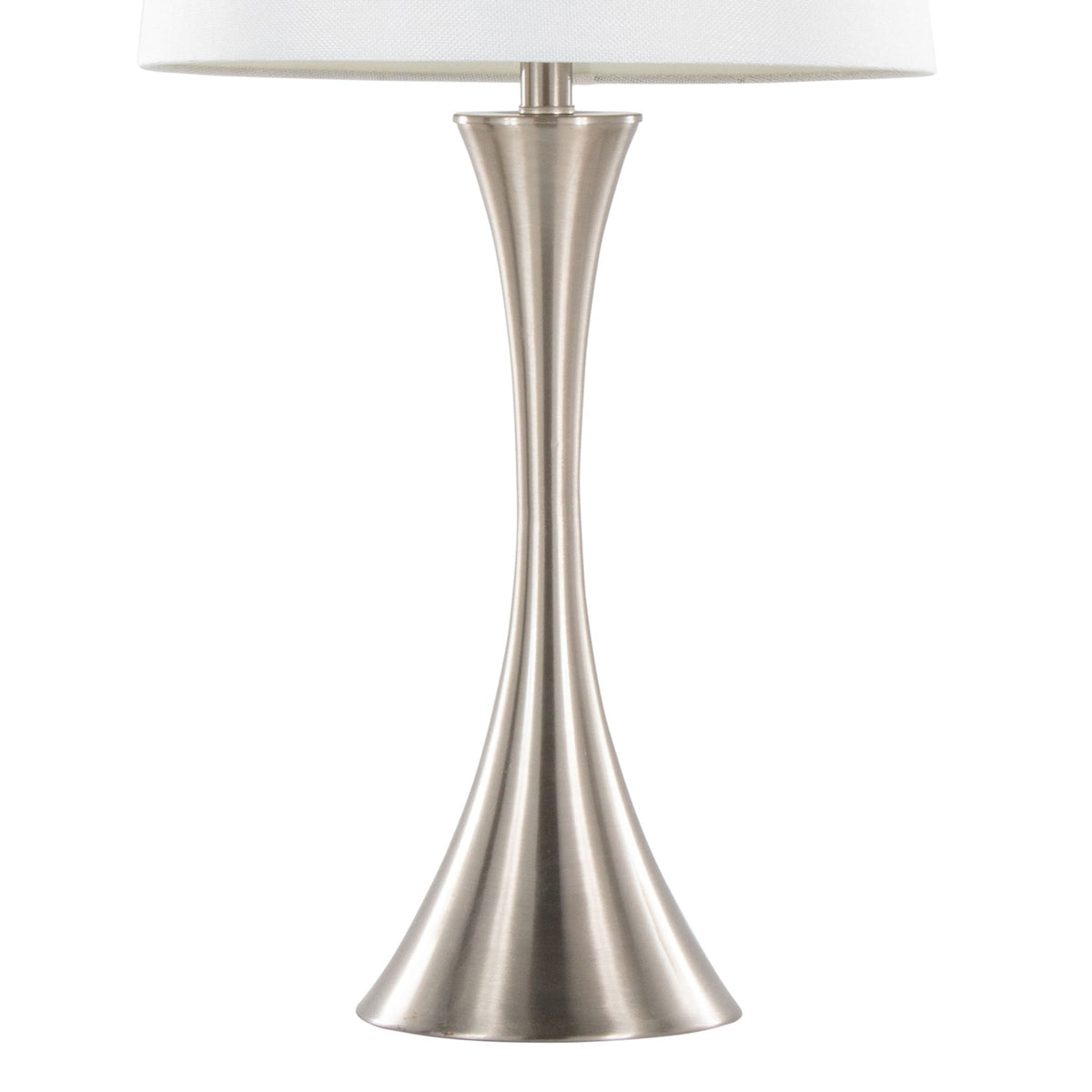 Lenuxe table lamp set of 2 brushed nickel base with white fabric shade on Tampa Home & Garden Store