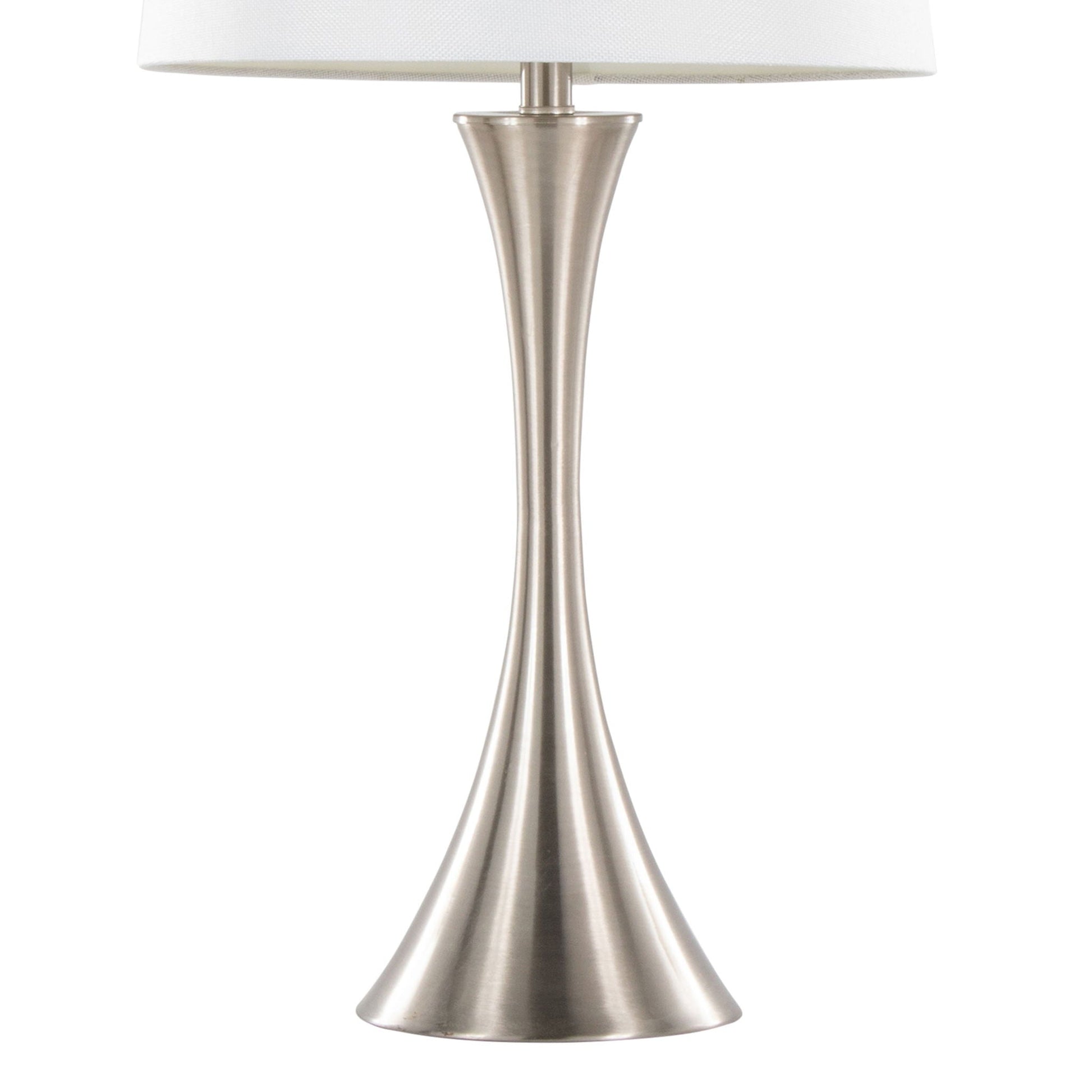 Lenuxe table lamp set of 2 brushed nickel base with white fabric shade on Tampa Home & Garden Store
