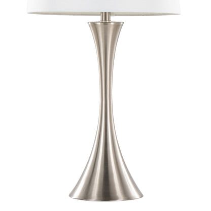 Lenuxe table lamp set of 2 brushed nickel base with white fabric shade on Tampa Home & Garden Store