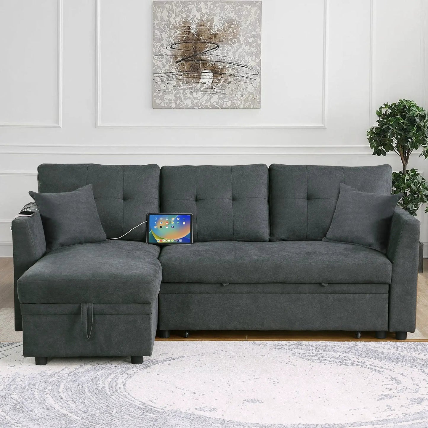 Sectional Sofa Bed L Shaped Sofa with USB Port