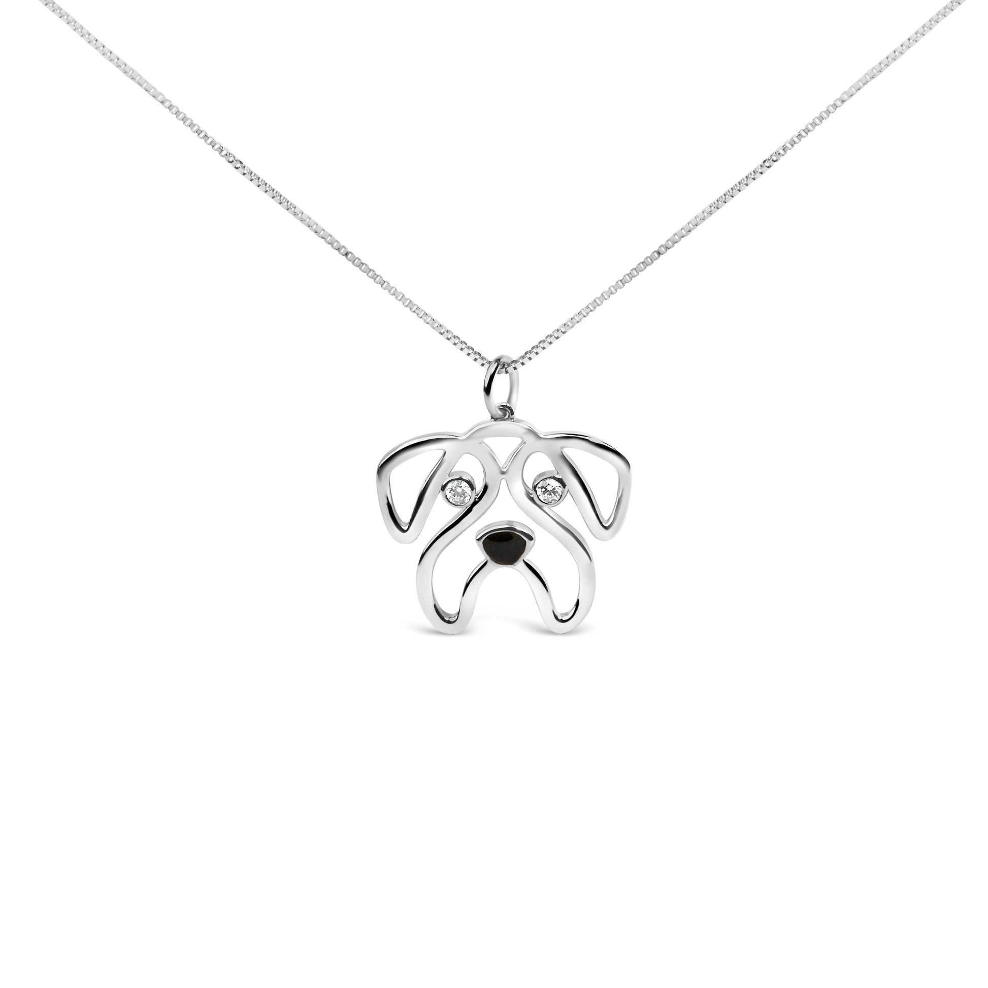 Sterling silver pug pendant necklace with diamond eyes, I-J color I2-I3 clarity, 18in chain on Tampa Home & Garden Store