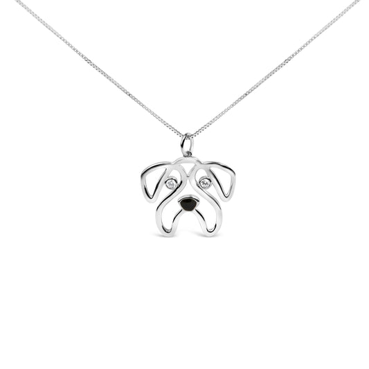 Sterling silver pug pendant necklace with diamond eyes, I-J color I2-I3 clarity, 18in chain on Tampa Home & Garden Store