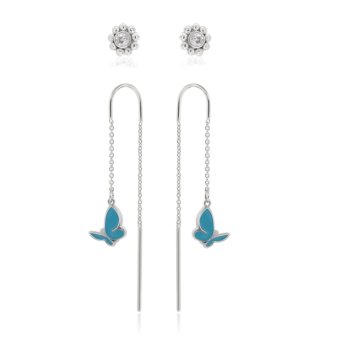 Sydney Leigh Butterfly Earrings by Lauren G Adams, crystal studs and turquoise butterfly drops on Tampa Home & Garden Store