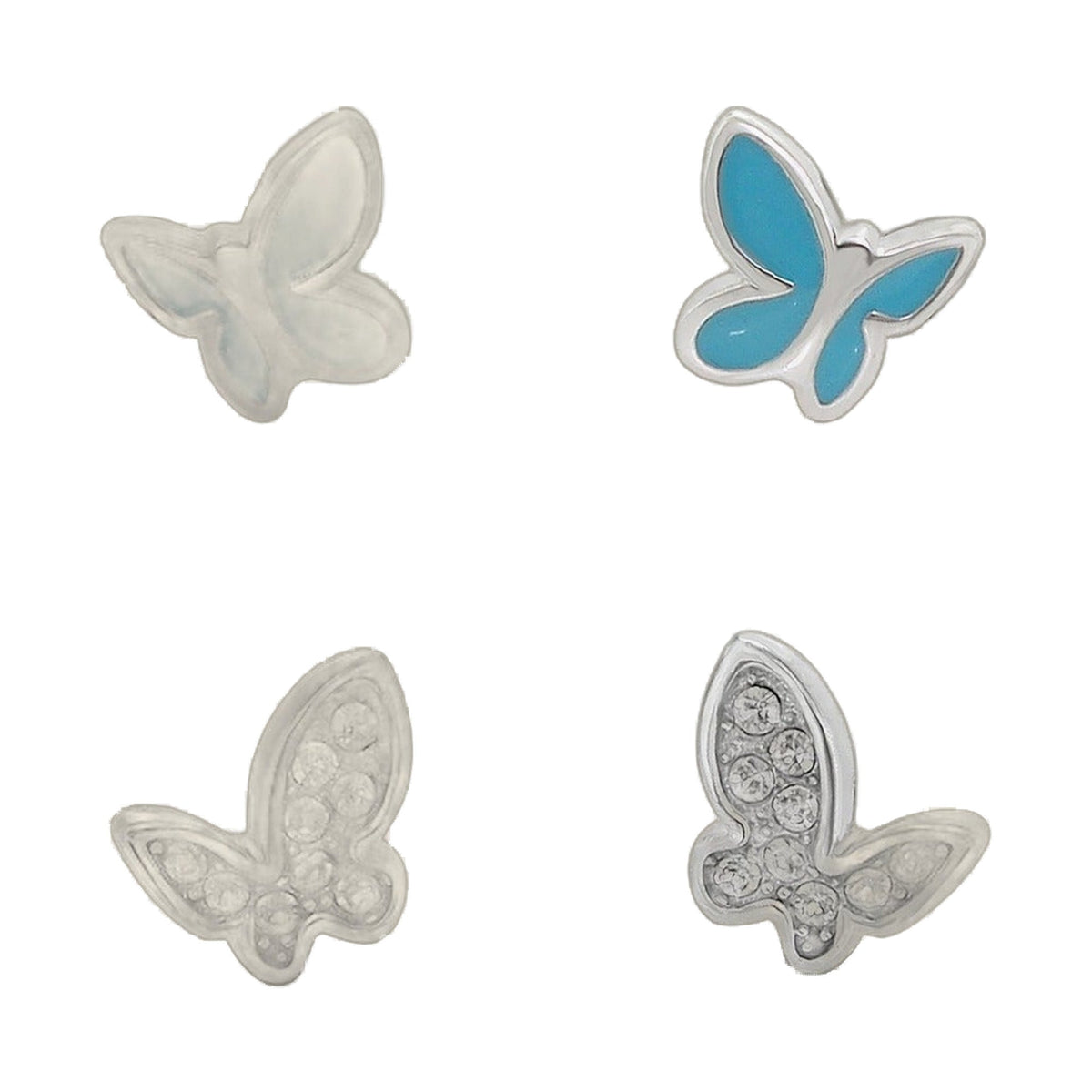 Sydney Leigh Butterfly Earrings set of 2, clear and blue enamel butterfly studs with silver trim by Lauren G Adams on Tampa Home & Garden Store