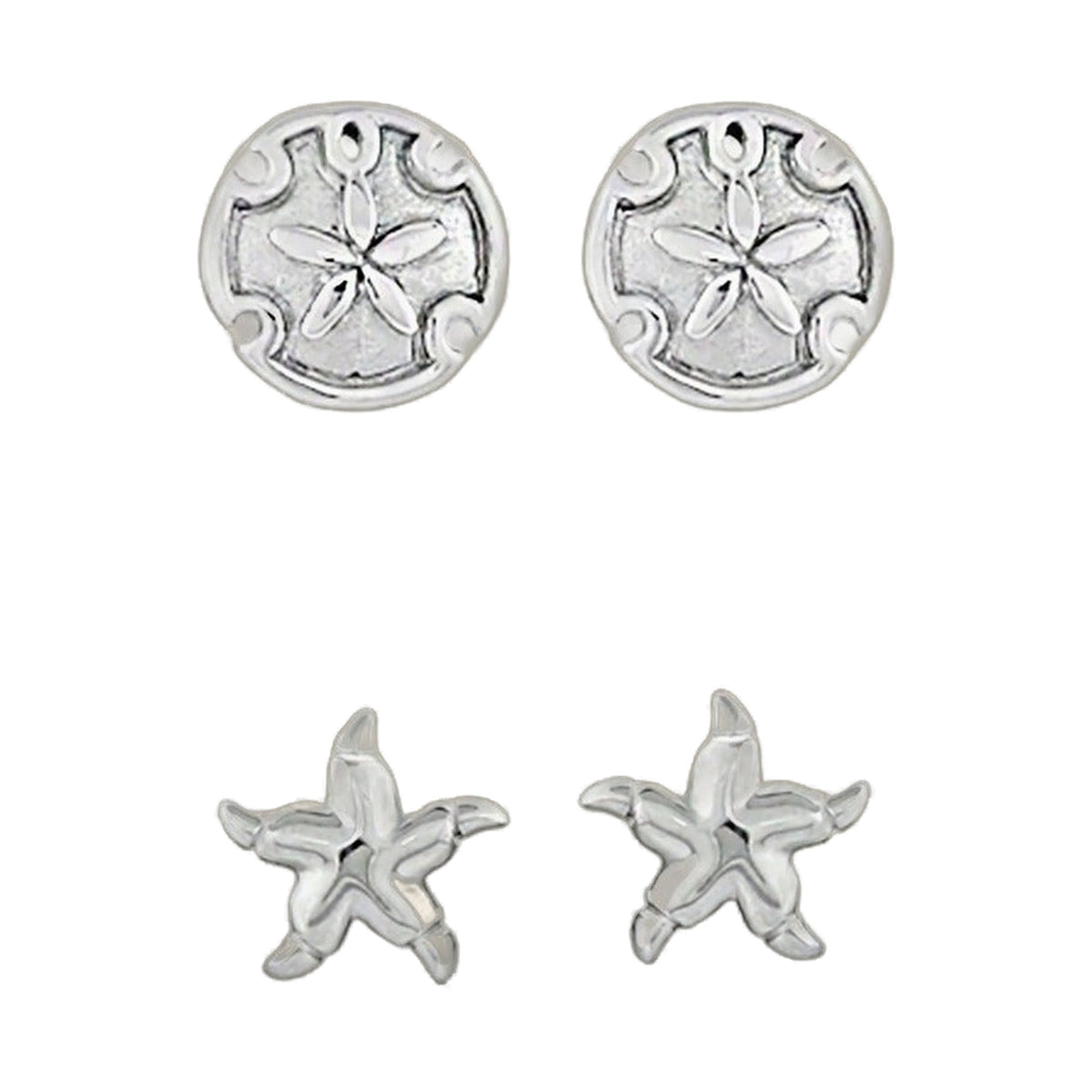Sydney Leigh Sand Dollar & Starfish Earrings pair, silver-tone stud earrings by Lauren G Adams on Tampa Home & Garden Store