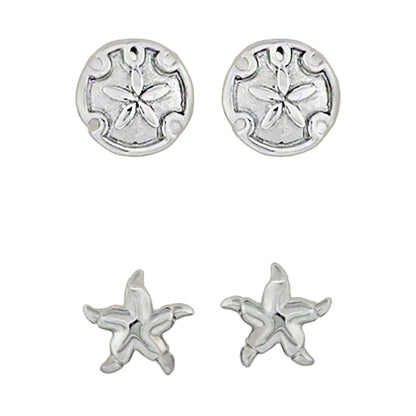 Sydney Leigh Sand Dollar & Starfish Earrings pair, silver-tone stud earrings by Lauren G Adams on Tampa Home & Garden Store