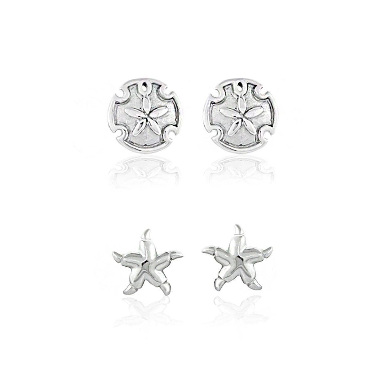 Sydney Leigh Sand Dollar & Starfish Earrings pair, silver round studs by Lauren G Adams on Tampa Home & Garden Store