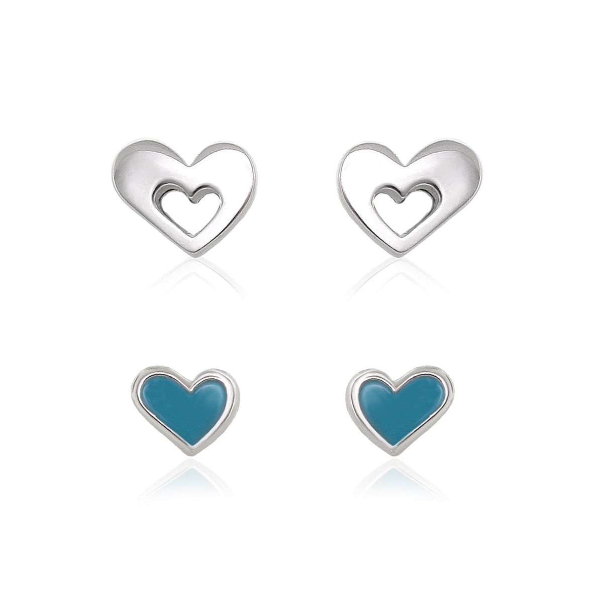 Sydney Leigh Heart Earrings set of 2 pairs silver hollow hearts and blue enamel hearts on Tampa Home & Garden Store